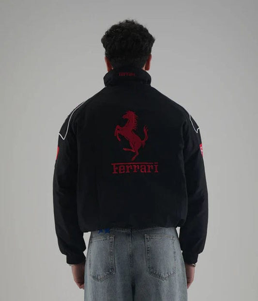 Black Ferrari Embroidered Jacket – Premium Unisex Racing Style | Westernvibe