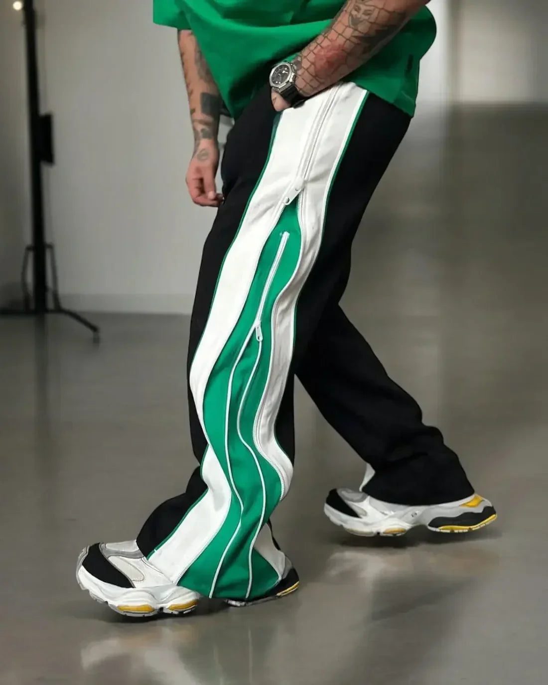 Green Double Zip Baggy Pants – 3-Way Versatile Wide-Leg Joggers by WesternVibe®