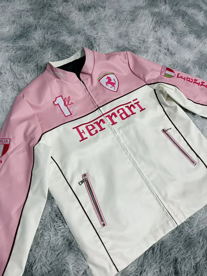 Pink Ferrari Leather Jacket – Luxe Motorsport Streetwear by WESTERNVIBE®