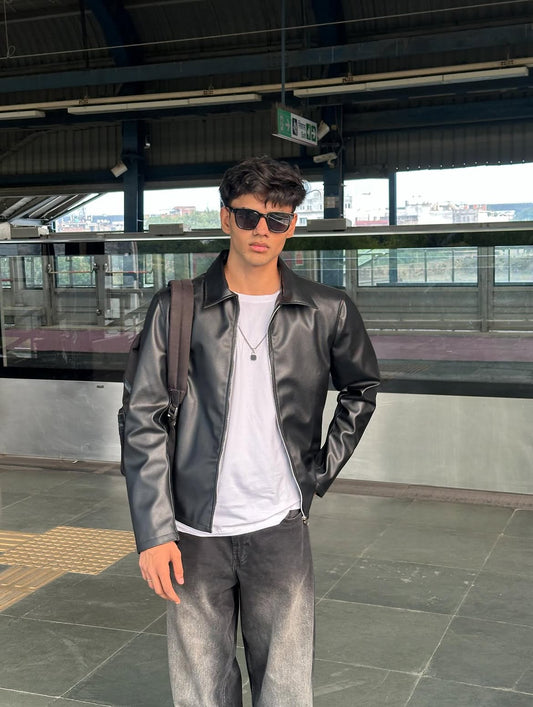 Black Boxy Premium Faux Leather Jacket for Men & Women | Westernvibe