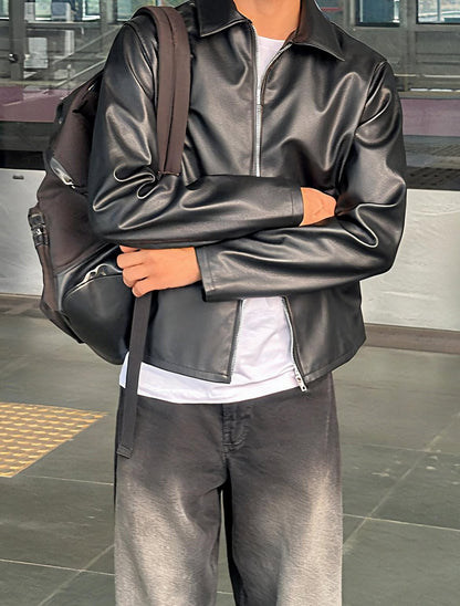 Black Boxy Premium Faux Leather Jacket for Men & Women | Westernvibe