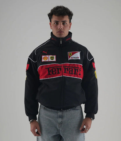 Black Ferrari Embroidered Jacket – Premium Unisex Racing Style | Westernvibe