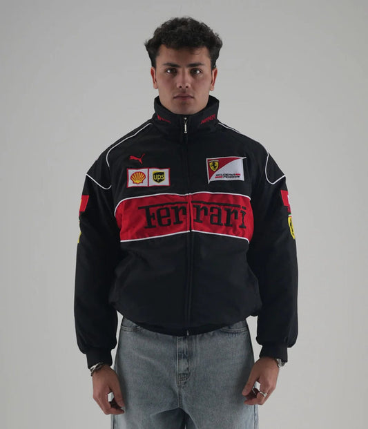 Black Ferrari Embroidered Jacket – Premium Unisex Racing Style | Westernvibe