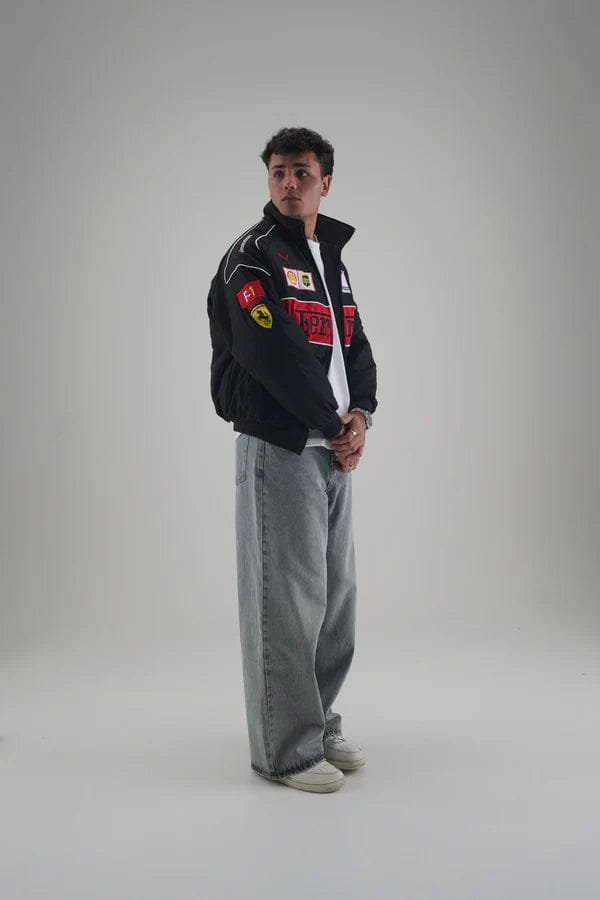 Black Ferrari Embroidered Jacket – Premium Unisex Racing Style | Westernvibe