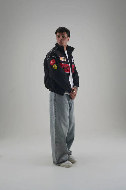 Black Ferrari Embroidered Jacket – Premium Unisex Racing Style | Westernvibe