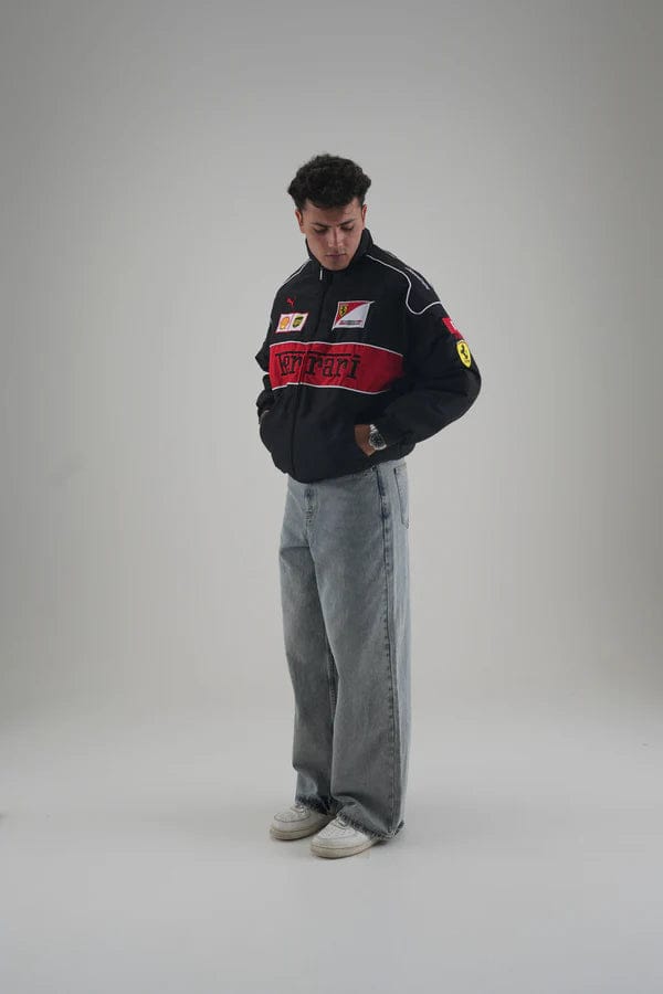 Black Ferrari Embroidered Jacket – Premium Unisex Racing Style | Westernvibe