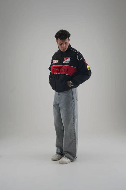 Black Ferrari Embroidered Jacket – Premium Unisex Racing Style | Westernvibe