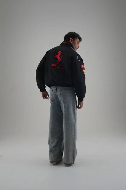 Black Ferrari Embroidered Jacket – Premium Unisex Racing Style | Westernvibe