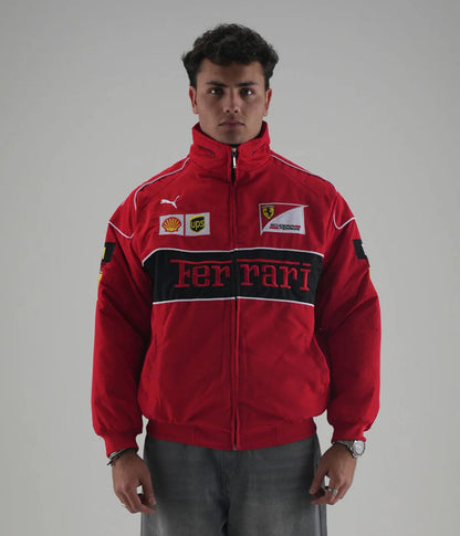 Red Ferrari Embroidered Jacket – Premium Unisex Racing Style | Westernvibe