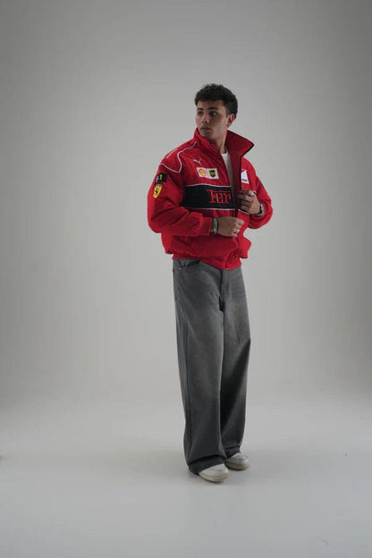 Red Ferrari Embroidered Jacket – Premium Unisex Racing Style | Westernvibe