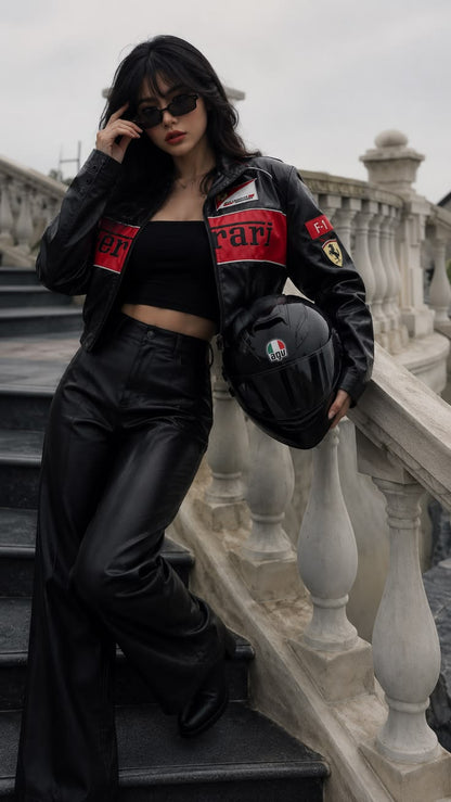 Black Ferrari F1 Leather Jacket – Racing Style Jacket | Westernvibe