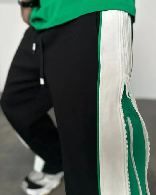 Green Double Zip Baggy Pants – 3-Way Versatile Wide-Leg Joggers by WesternVibe®