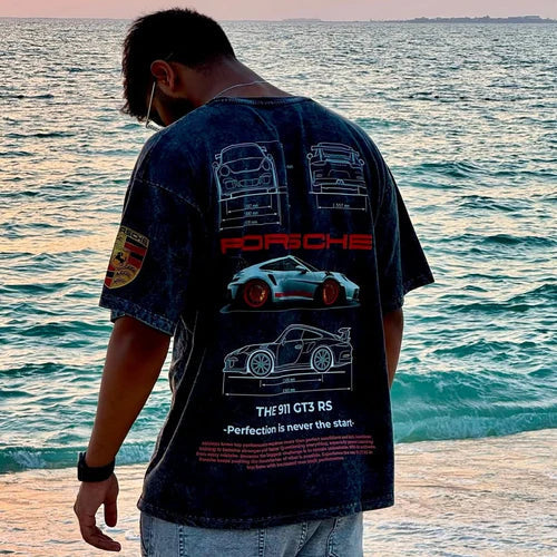 Oversized Porsche 911 Acid Wash T-Shirt – Premium Streetwear Tee for Men & Women