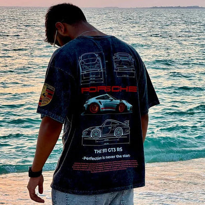Oversized Porsche 911 Acid Wash T-Shirt – Premium Streetwear Tee for Men & Women