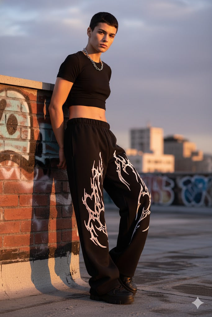 Jet Black Heavyweight Baggy Cotton Bottoms | Premium Streetwear by WesternVibe®