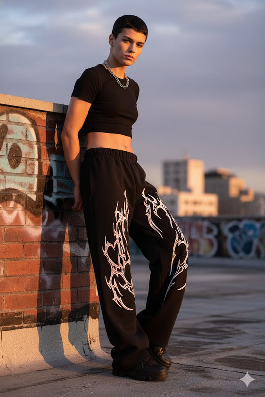 Jet Black Heavyweight Baggy Cotton Bottoms | Premium Streetwear by WesternVibe®