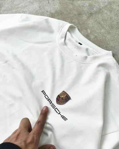 White Porsche Oversized T-Shirt – Premium Graphic Streetwear Tee for Men & Women