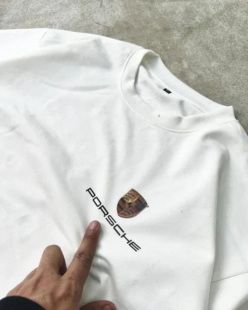 White Porsche Oversized T-Shirt – Premium Graphic Streetwear Tee for Men & Women