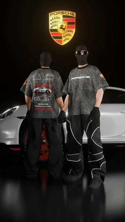 Oversized Porsche 911 Acid Wash T-Shirt – Premium Streetwear Tee for Men & Women