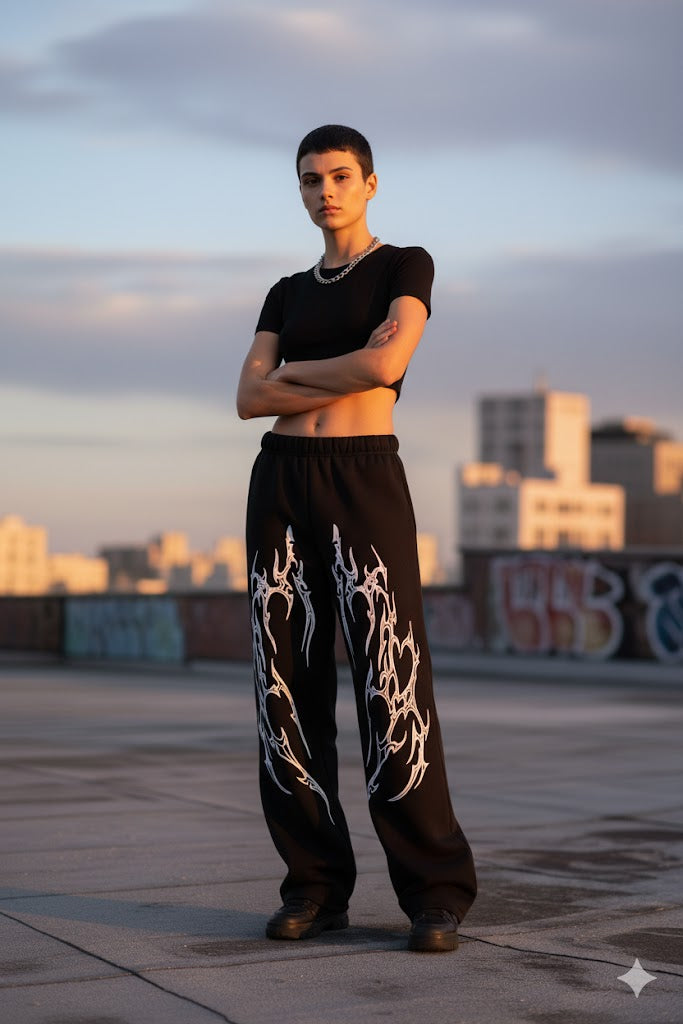 Jet Black Heavyweight Baggy Cotton Bottoms | Premium Streetwear by WesternVibe®
