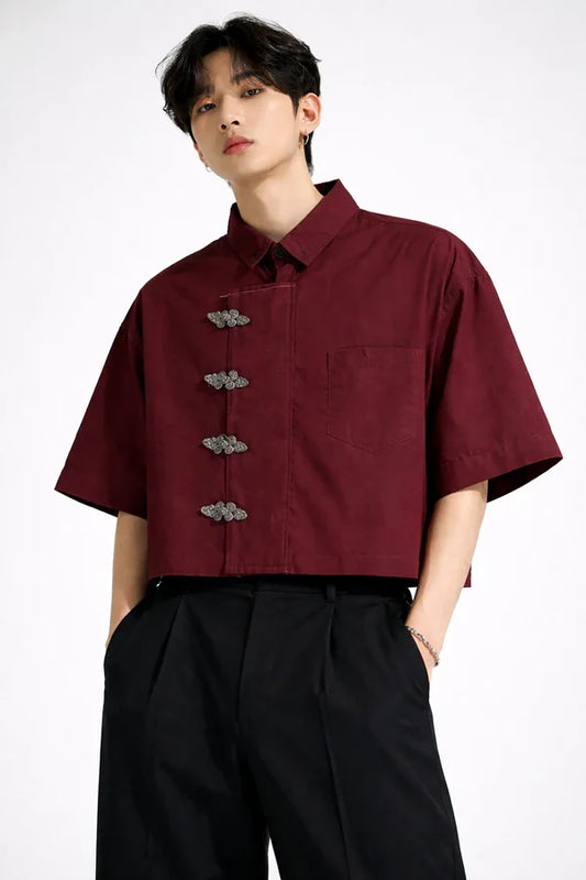 Burgundy Chinese Style Shirt for Men – Premium Mandarin Streetwear