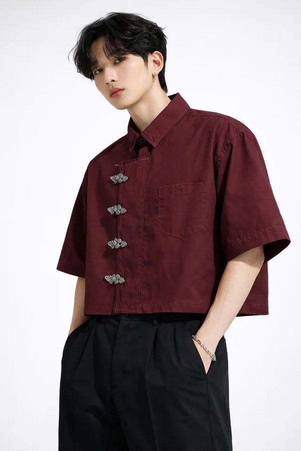 Burgundy Chinese Style Shirt for Men – Premium Mandarin Streetwear