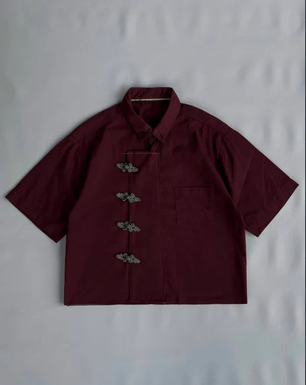 Burgundy Chinese Style Shirt for Men – Premium Mandarin Streetwear