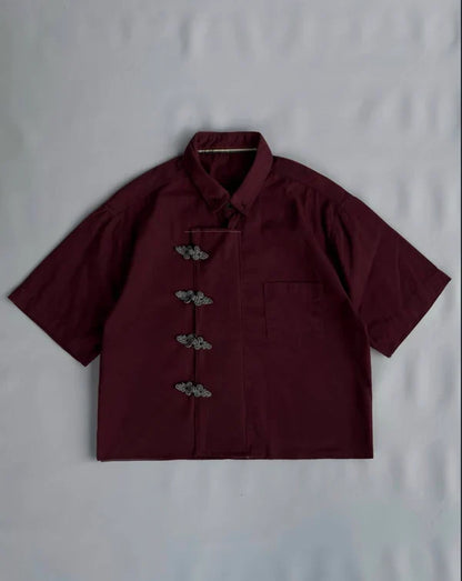 Burgundy Chinese Style Shirt for Men – Premium Mandarin Streetwear