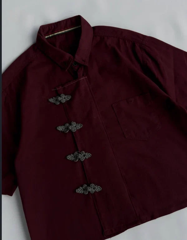 Burgundy Chinese Style Shirt for Men – Premium Mandarin Streetwear
