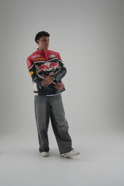 Red Bull Racing Leather Jacket – Premium Motorsport Streetwear by WesternVibe®