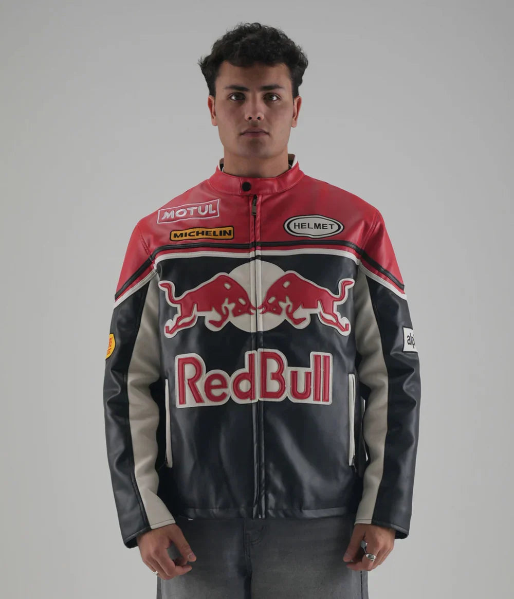 Red Bull Racing Leather Jacket – Premium Motorsport Streetwear by WesternVibe®