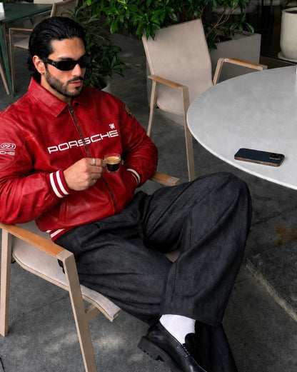 Red Porsche Premium Faux Leather Jacket for Men & Women | Unisex Racing Leather Jacket