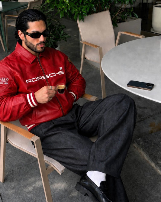 Red Porsche Premium Faux Leather Jacket for Men & Women | Unisex Racing Leather Jacket