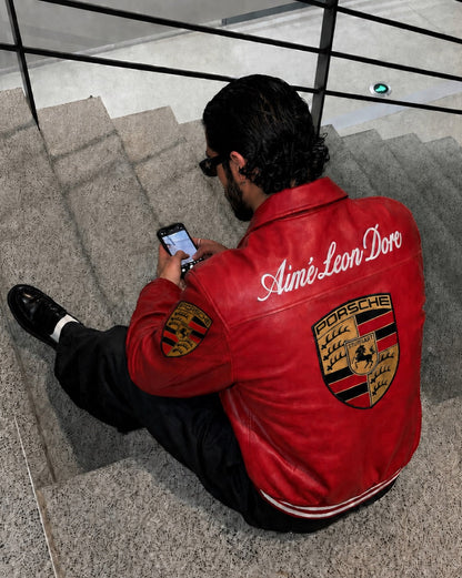 Red Porsche Premium Faux Leather Jacket for Men & Women | Unisex Racing Leather Jacket