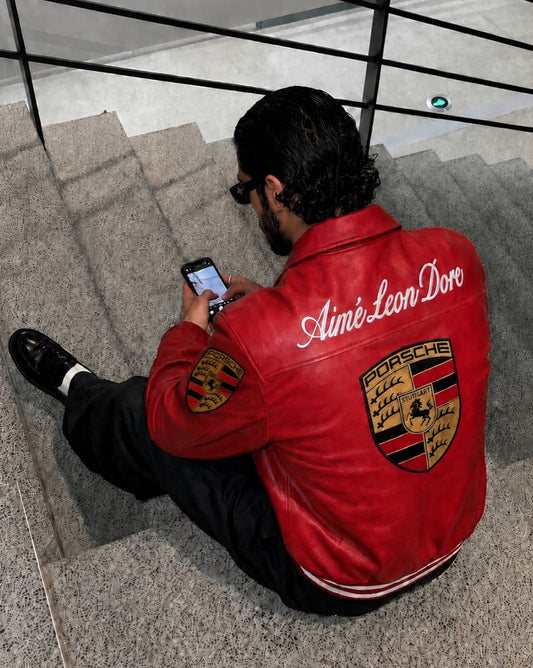 Red Porsche Premium Faux Leather Jacket for Men & Women | Unisex Racing Leather Jacket