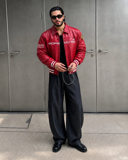 Red Porsche Premium Faux Leather Jacket for Men & Women | Unisex Racing Leather Jacket