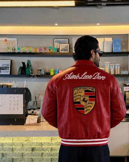 Red Porsche Premium Faux Leather Jacket for Men & Women | Unisex Racing Leather Jacket