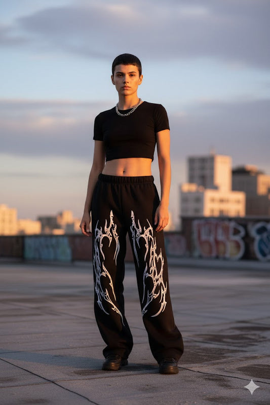 Jet Black Heavyweight Baggy Cotton Bottoms | Premium Streetwear by WesternVibe®