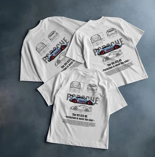 White Porsche Oversized T-Shirt – Premium Graphic Streetwear Tee for Men & Women