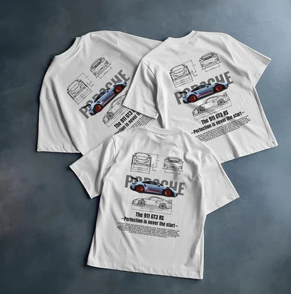 White Porsche Oversized T-Shirt – Premium Graphic Streetwear Tee for Men & Women