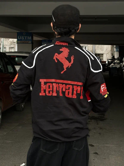 Black Ferrari F1 Racing Jacket for Men | Premium Formula 1 Style – Western Vibe