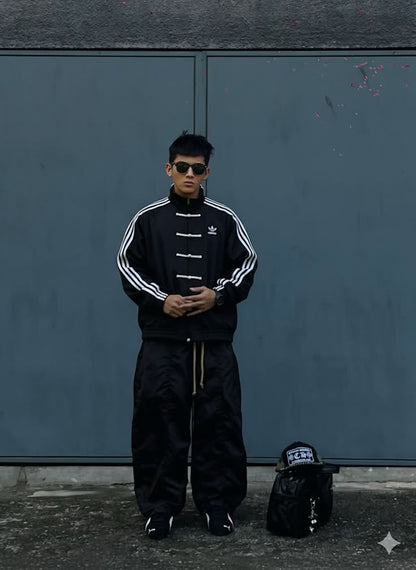 Black CNY Suede Knot Jacket – Oversized Unisex Streetwear
