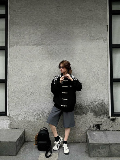 Black CNY Suede Knot Jacket – Oversized Unisex Streetwear
