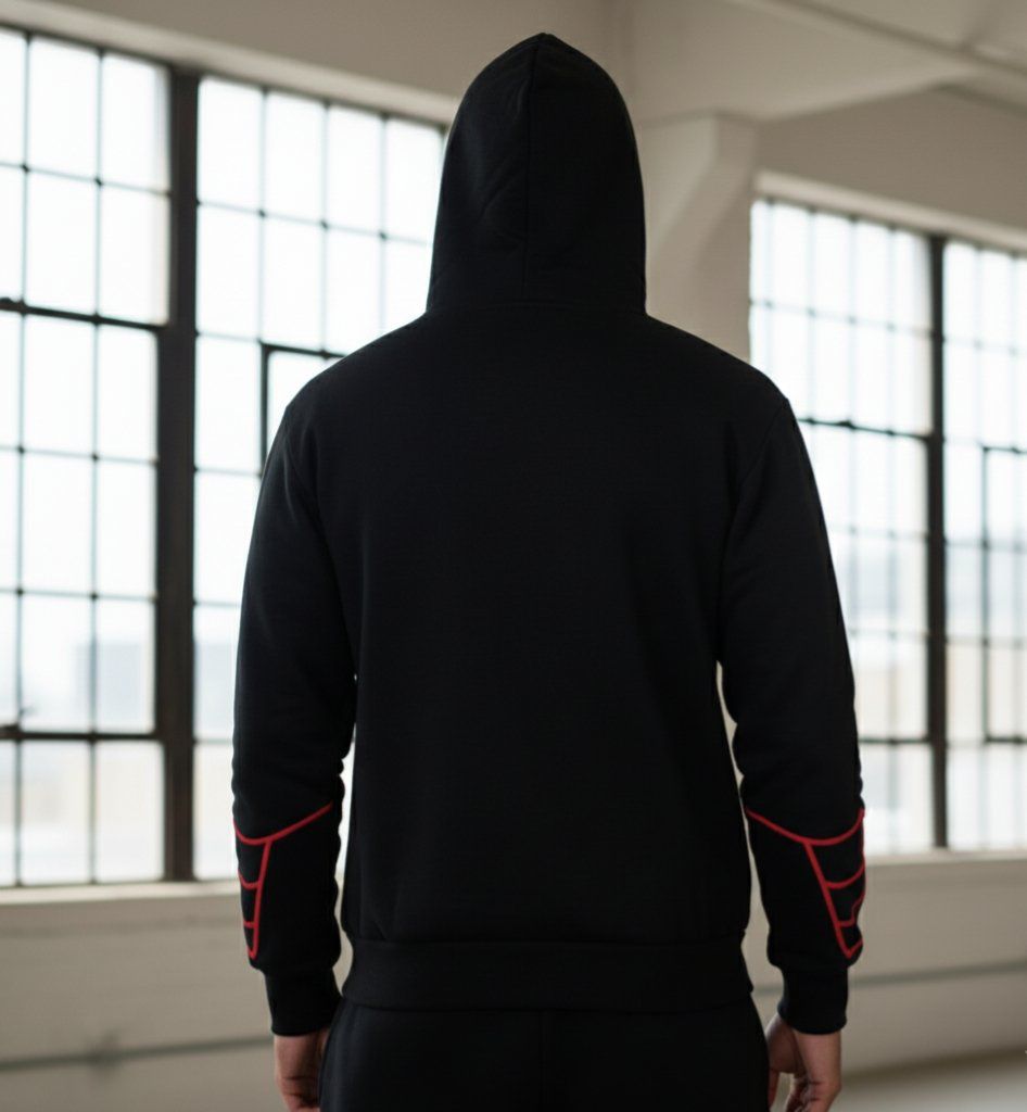 Black Red Spider Web Zip Hoodie – Graphic Streetwear Hoodie