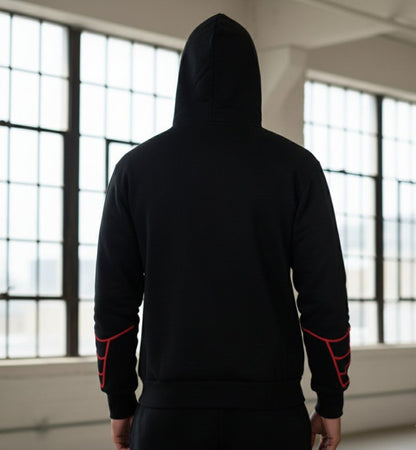 Black Red Spider Web Zip Hoodie – Graphic Streetwear Hoodie