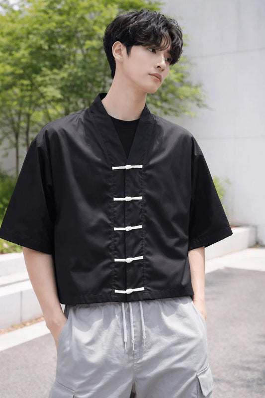 Black Mandarin Oversized Shirt – Premium Chinese Streetwear Edition
