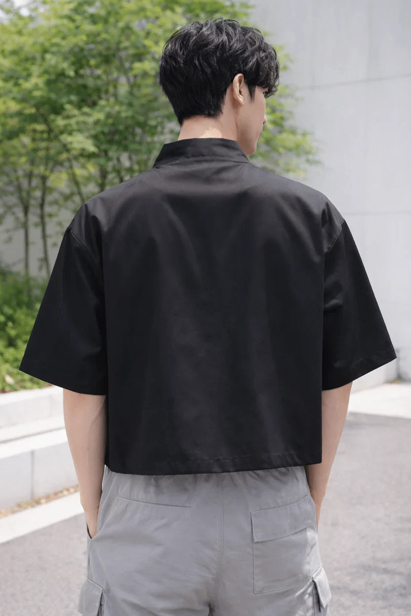Black Mandarin Oversized Shirt – Premium Chinese Streetwear Edition