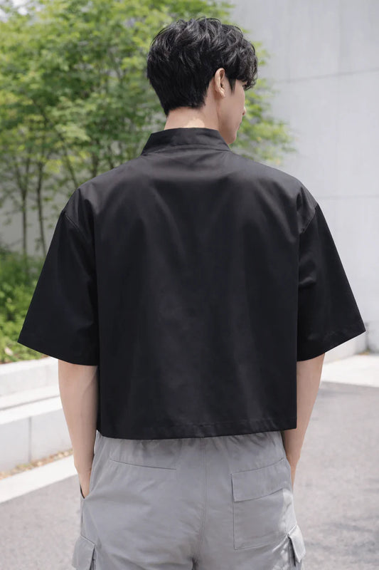 Black Mandarin Oversized Shirt – Premium Chinese Streetwear Edition