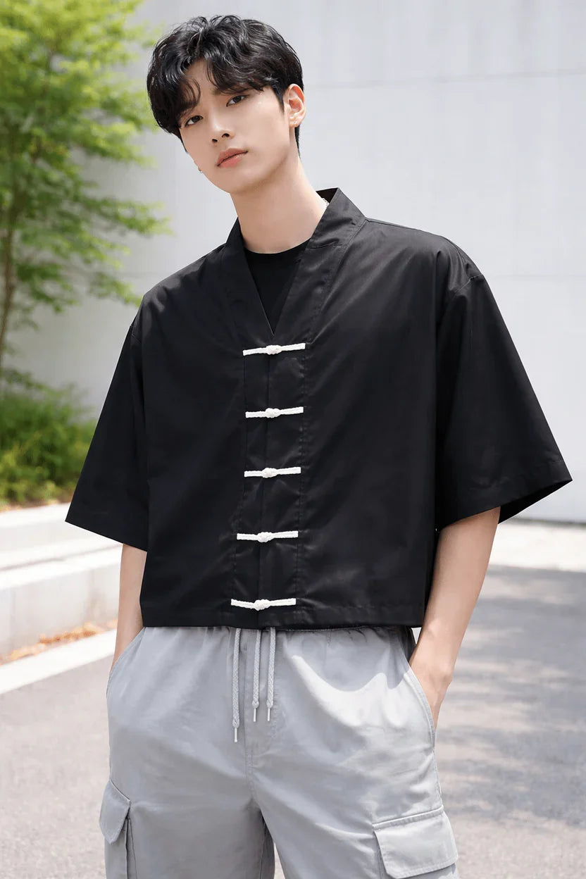 Black Mandarin Oversized Shirt – Premium Chinese Streetwear Edition