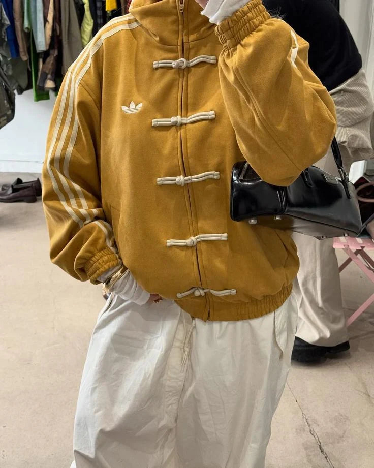 Yellow CNY Suede Jacket – Oversized Unisex Chinese-Inspired Streetwear
